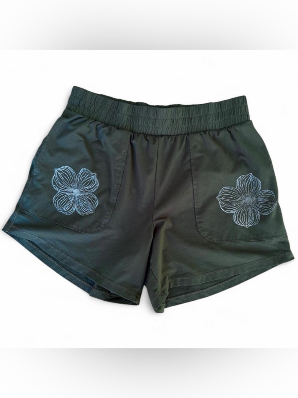 Upcycled Green Athletic Workout Shorts Floral